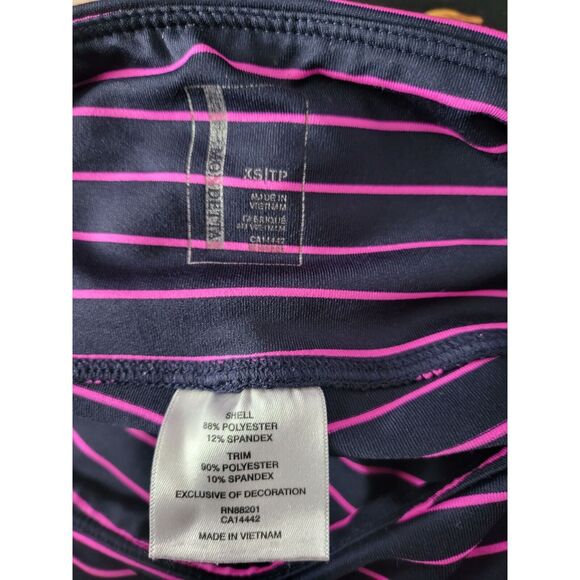 Mondetta Workout Legging Capri XS Womens Blue Pink Striped Mesh Side Cut Out - Picture 5 of 5